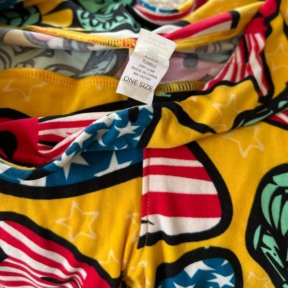 NWT LuLaRoe Yellow Patriotic Leggings w/fun Lady Liberty Design! Size OS (2-10) - Picture 4 of 5